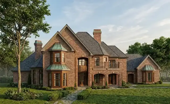 European house plans 58-204 - front exterior, 6,263 sq ft, 5 bed, 5 bath house plans | Monster House Plans