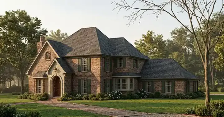 European house plans 58-213 - front exterior, 2,858 sq ft, 4 bed, 3 bath house plans | Monster House Plans