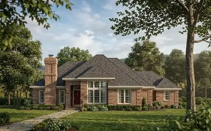 European house plans 58-214 - front exterior, 2,885 sq ft, 4 bed, 3 bath house plans | Monster House Plans