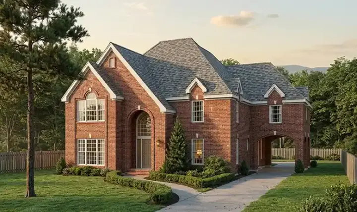 European house plans 58-240 - front exterior, 3,443 sq ft, 4 bed, 3 bath house plans | Monster House Plans