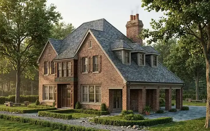 European house plans 58-251 - front exterior, 2,036 sq ft, 3 bed, 2 bath house plans | Monster House Plans