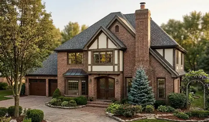 Tudor house plans 58-291 - front exterior, 2,572 sq ft, 4 bed, 2 bath house plans | Monster House Plans