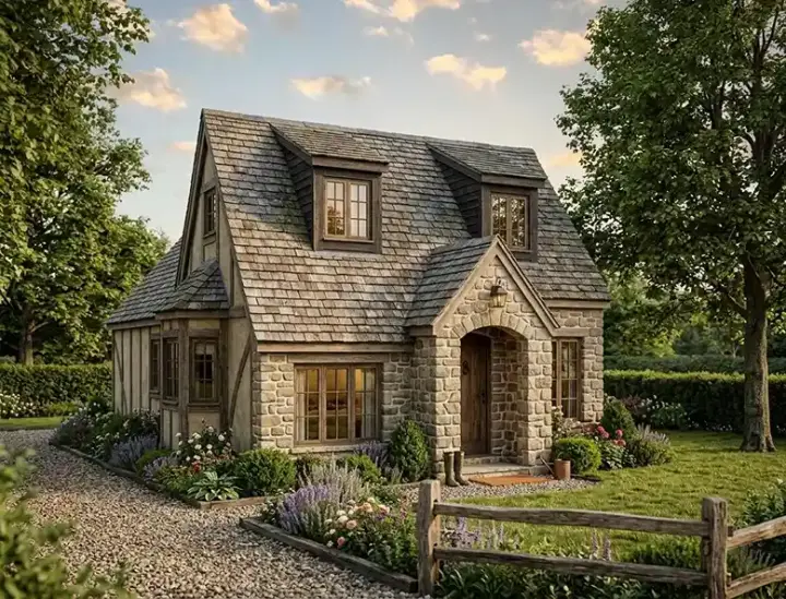 Cottage house plans 58-326 - front exterior, 717 sq ft, 1 bed, 1 bath house plans | Monster House Plans