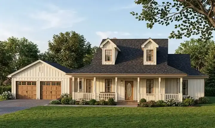Farmhouse house plans 58-367 - front exterior, 1,882 sq ft, 3 bed, 2 bath house plans | Monster House Plans