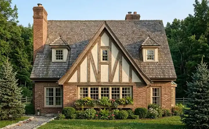 Tudor house plans 58-370 - front exterior, 2,088 sq ft, 3 bed, 2 bath house plans | Monster House Plans