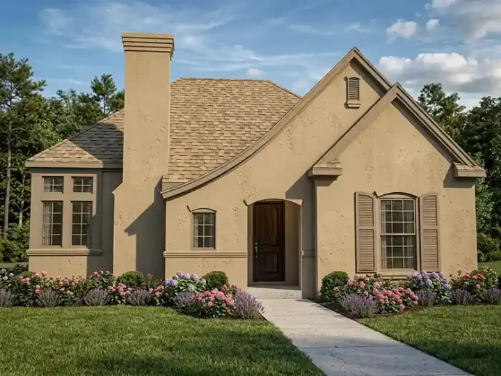 European house plans 58-401 - front exterior, 1,621 sq ft, 3 bed, 2 bath house plans | Monster House Plans