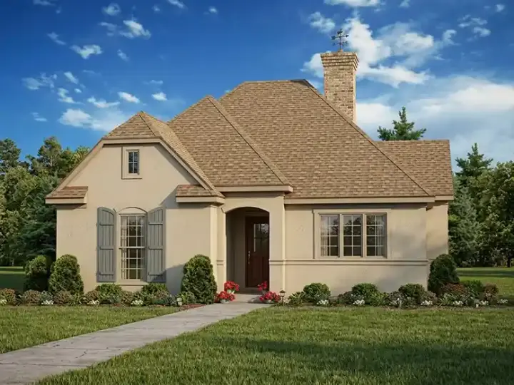 European house plans 58-410 - front exterior, 1,649 sq ft, 2 bed, 2 bath house plans | Monster House Plans