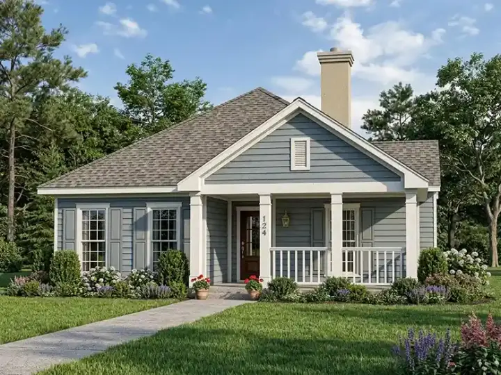 Traditional house plans 58-411 - front exterior, 1,649 sq ft, 2 bed, 2 bath house plans | Monster House Plans