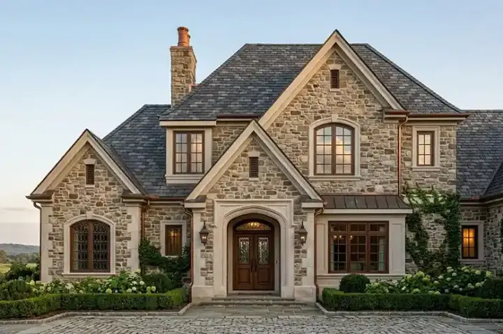 European house plans 58-420 - front exterior, 2,856 sq ft, 3 bed, 3 bath house plans | Monster House Plans
