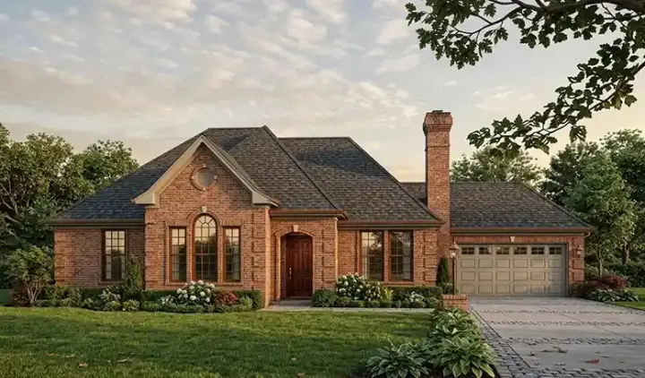 European house plans 58-434 - front exterior, 1,711 sq ft, 3 bed, 2 bath house plans | Monster House Plans