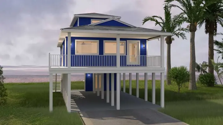 Coastal house plans 59-106 - front exterior, 1,076 sq ft, 3 bed, 2 bath house plans | Monster House Plans