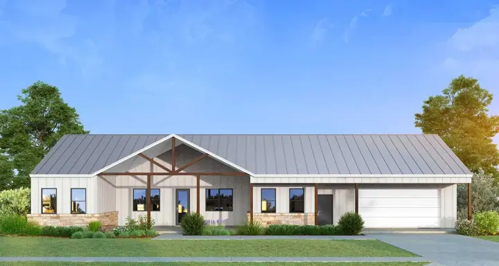 Barndominium house plans 59-110 - front exterior, 1,655 sq ft, 3 bed, 2 bath house plans | Monster House Plans