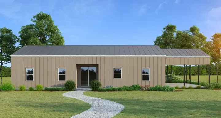 Barndominium house plans 59-128 - front exterior, 1,801 sq ft, 3 bed, 2 bath house plans | Monster House Plans