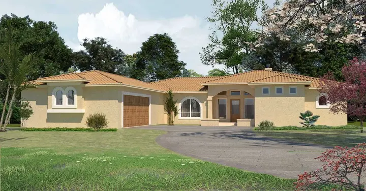 Mediterranean house plans 59-133 - front exterior, 1,998 sq ft, 3 bed, 3 bath house plans | Monster House Plans