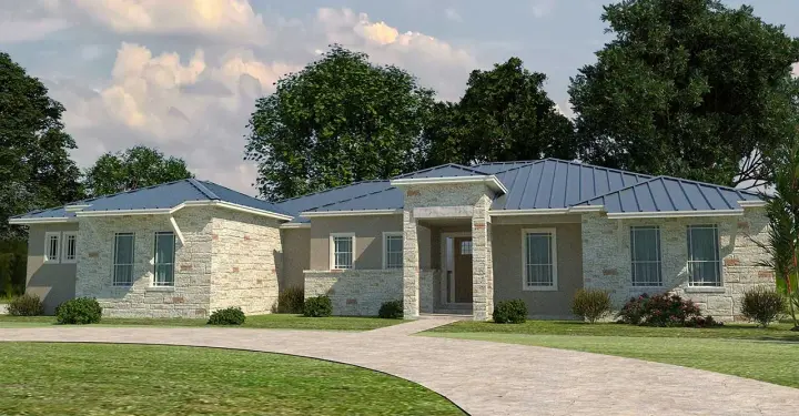 Contemporary house plans 59-145 - front exterior, 2,282 sq ft, 3 bed, 2 bath house plans | Monster House Plans
