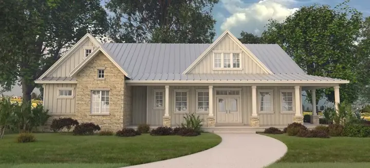 Modern Farmhouse house plans 59-158 - front exterior, 2,396 sq ft, 3 bed, 2 bath house plans | Monster House Plans