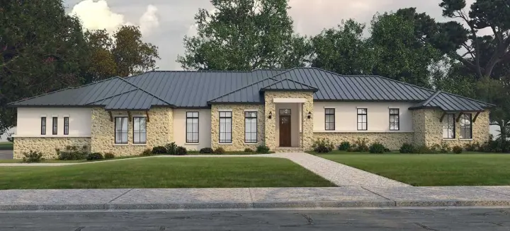 Modern house plans 59-215 - front exterior, 2,990 sq ft, 3 bed, 3 bath house plans | Monster House Plans