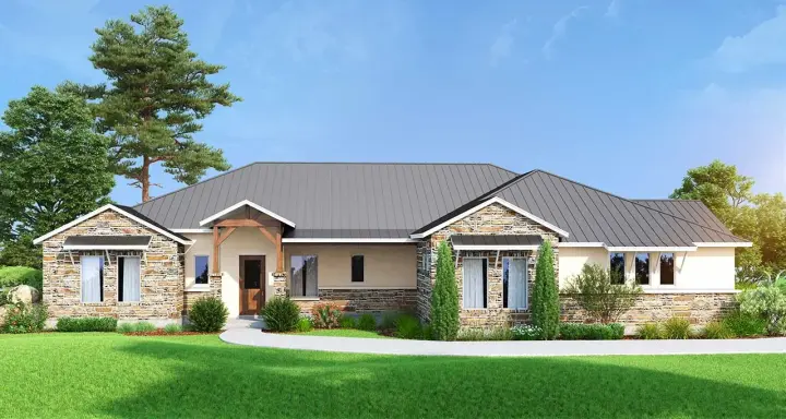 Ranch house plans 59-218 - front exterior, 3,043 sq ft, 4 bed, 3 bath house plans | Monster House Plans