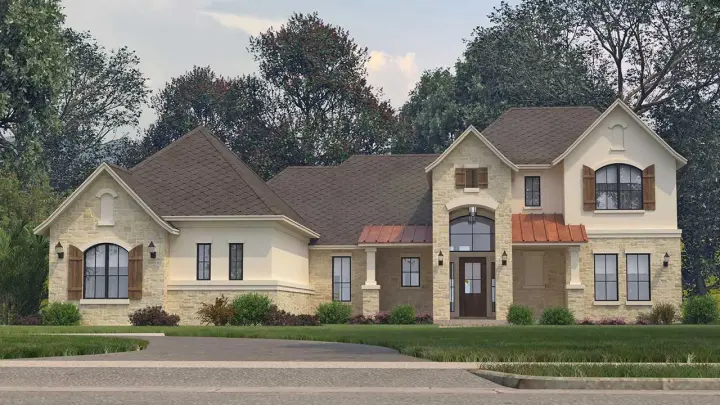European house plans 59-230 - front exterior, 3,118 sq ft, 3 bed, 3 bath house plans | Monster House Plans