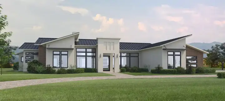 Contemporary house plans 59-334 - front exterior, 2,663 sq ft, 3 bed, 2 bath house plans | Monster House Plans