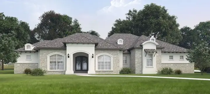 Mediterranean house plans 59-348 - front exterior, 3,759 sq ft, 4 bed, 4 bath house plans | Monster House Plans
