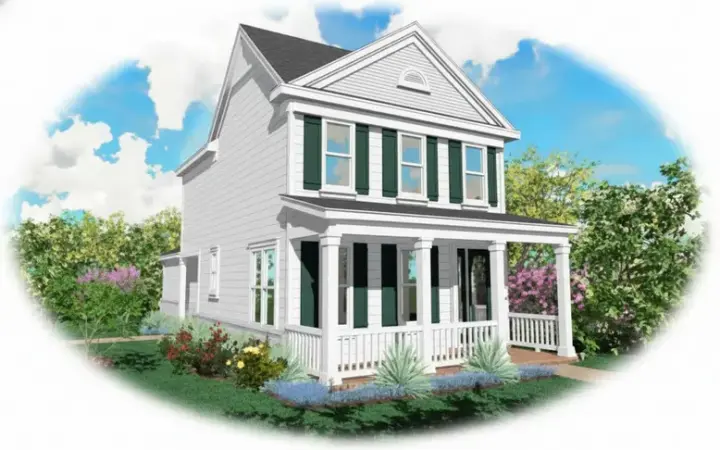 Southern Colonial house plans 6-103 - front exterior, 1,358 sq ft, 2 bed, 2 bath house plans | Monster House Plans