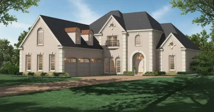 European house plans 6-1044 - front exterior, 4,122 sq ft, 4 bed, 4 bath house plans | Monster House Plans