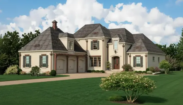 European house plans 6-1097 - front exterior, 3,843 sq ft, 3 bed, 4 bath house plans | Monster House Plans