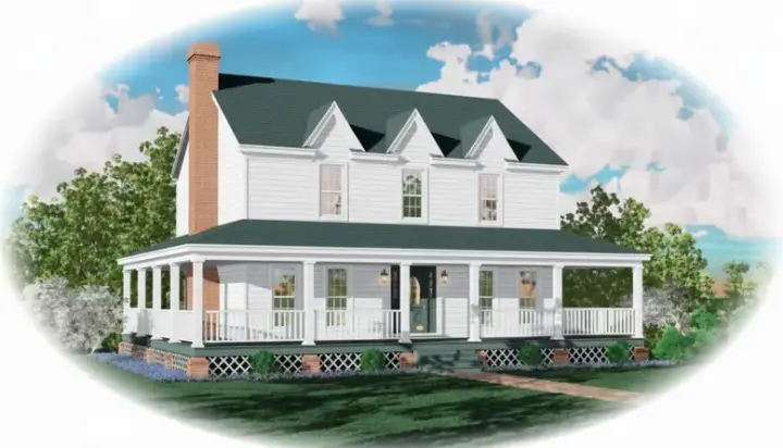Farmhouse house plans 6-116 - front exterior, 1,792 sq ft, 3 bed, 2 bath house plans | Monster House Plans