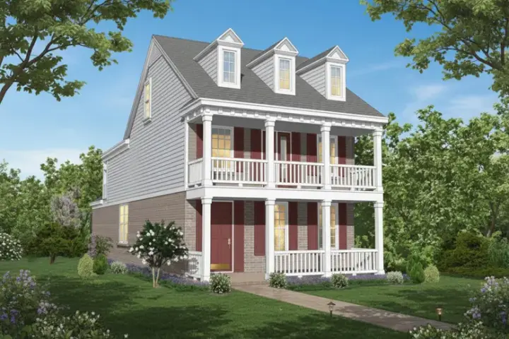 Southern Colonial house plans 6-120 - front exterior, 2,102 sq ft, 3 bed, 2 bath house plans | Monster House Plans