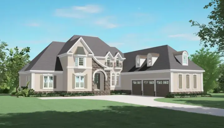 French Country house plans 6-1245 - front exterior, 4,490 sq ft, 3 bed, 3 bath house plans | Monster House Plans