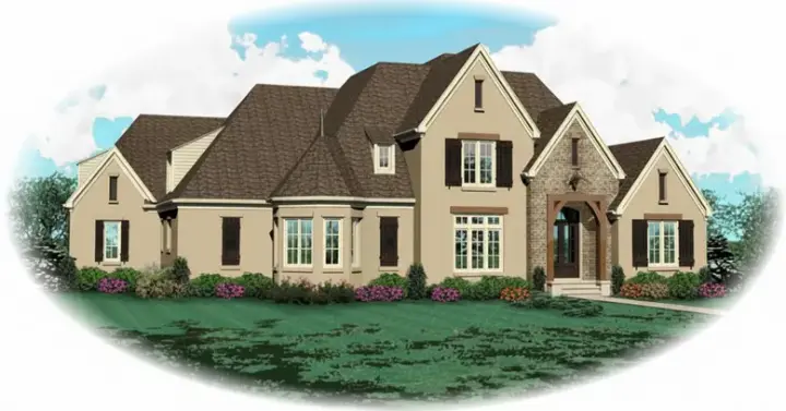 European house plans 6-1574 - front exterior, 4,567 sq ft, 5 bed, 3 bath house plans | Monster House Plans