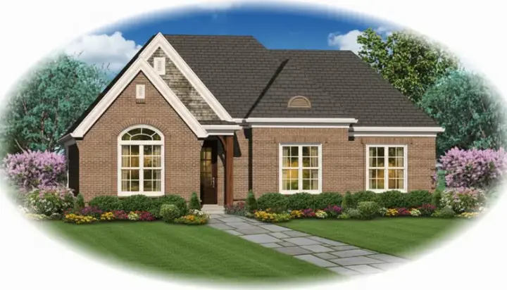 European house plans 6-1717 - front exterior, 1,632 sq ft, 2 bed, 2 bath house plans | Monster House Plans