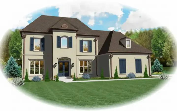 European house plans 6-1724 - front exterior, 2,467 sq ft, 4 bed, 2 bath house plans | Monster House Plans
