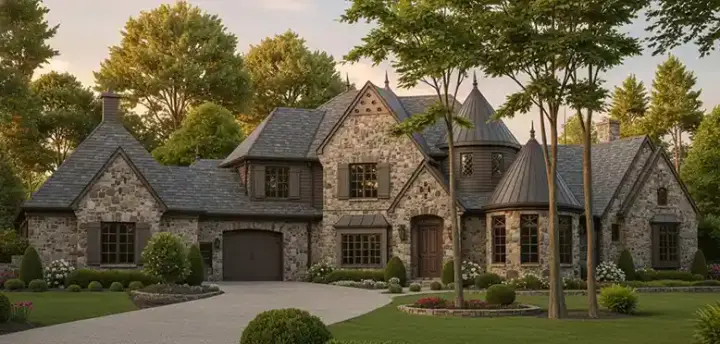 English Country house plans 6-1887 - front exterior, 5,591 sq ft, 4 bed, 3 bath house plans | Monster House Plans