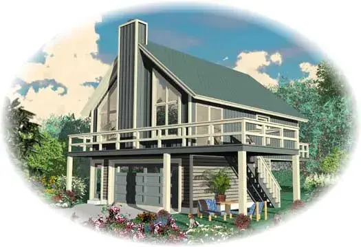 Contemporary house plans 6-1917 - front exterior, 909 sq ft, 2 bed, 1 bath house plans | Monster House Plans