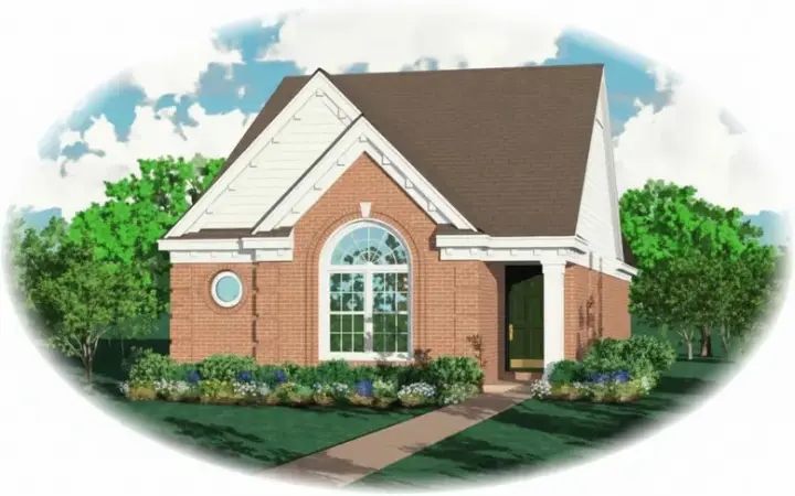 European house plans 6-198 - front exterior, 1,270 sq ft, 3 bed, 2 bath house plans | Monster House Plans