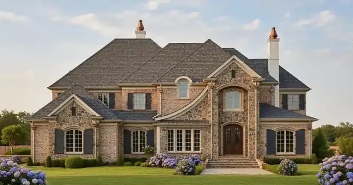 French Country house plans 6-2016 - front exterior, 6,009 sq ft, 4 bed, 5 bath house plans | Monster House Plans