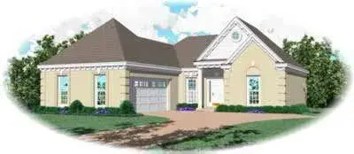 European house plans 6-224 - front exterior, 1,303 sq ft, 3 bed, 2 bath house plans | Monster House Plans