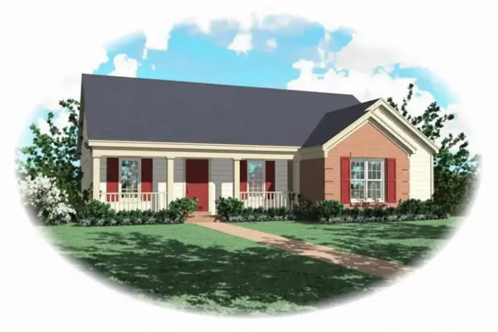 Country house plans 6-311 - front exterior, 1,412 sq ft, 4 bed, 2 bath house plans | Monster House Plans