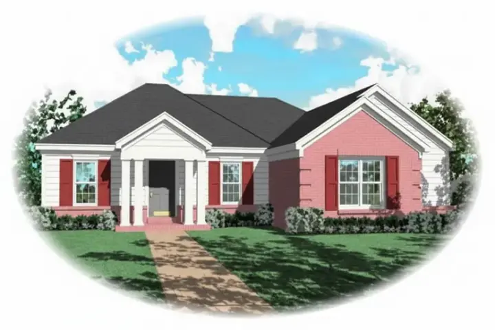 European house plans 6-396 - front exterior, 1,551 sq ft, 4 bed, 2 bath house plans | Monster House Plans