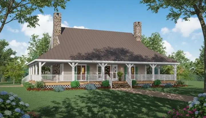 Farmhouse house plans 6-399 - front exterior, 2,430 sq ft, 3 bed, 2 bath house plans | Monster House Plans