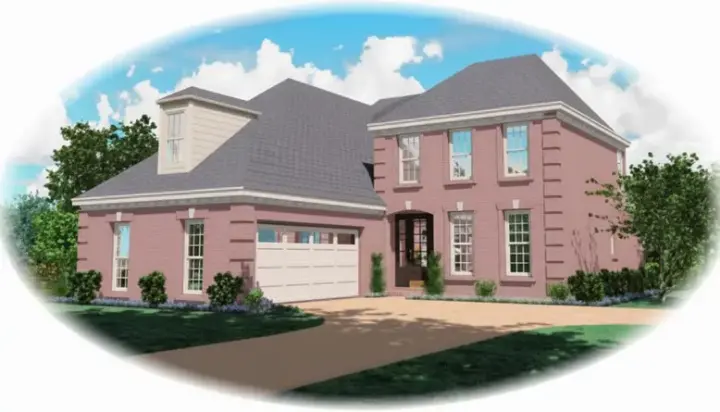 European house plans 6-485 - front exterior, 2,286 sq ft, 3 bed, 2 bath house plans | Monster House Plans