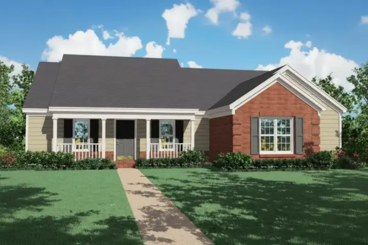 Traditional house plans 6-538 - front exterior, 1,756 sq ft, 4 bed, 2 bath house plans | Monster House Plans