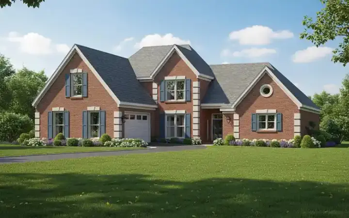 European house plans 6-574 - front exterior, 2,300 sq ft, 3 bed, 2 bath house plans | Monster House Plans