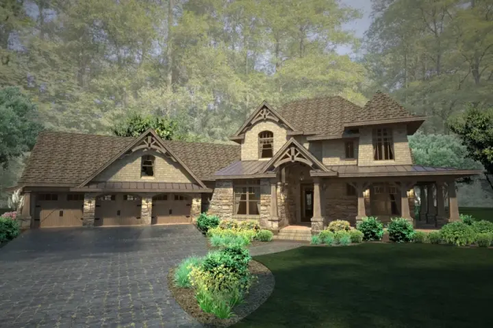 Mountain Rustic house plans 61-113 - front exterior, 3,069 sq ft, 4 bed, 4 bath house plans | Monster House Plans