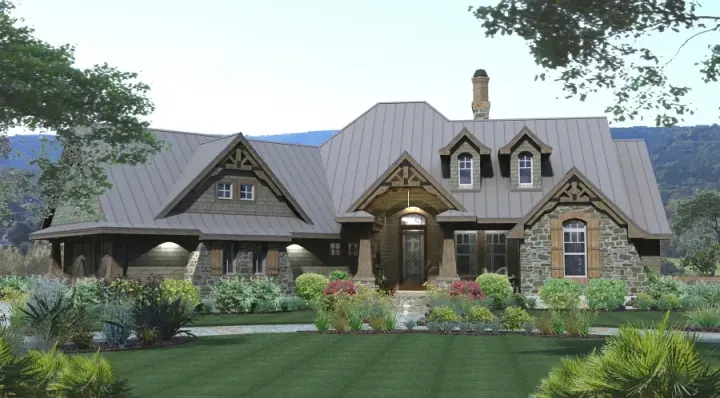 Mountain Rustic house plans 61-114 - front exterior, 2,106 sq ft, 3 bed, 2 bath house plans | Monster House Plans