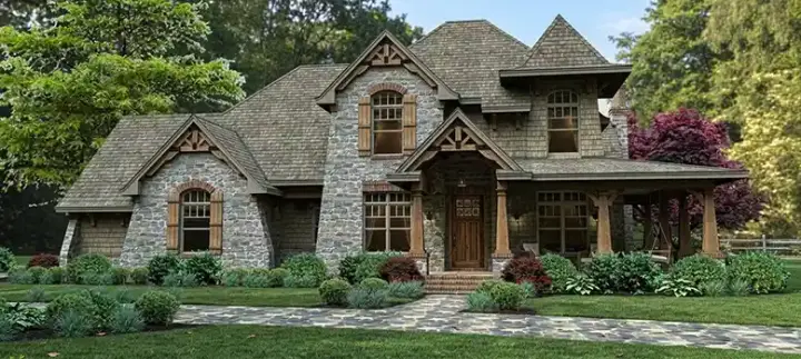 Mountain Rustic house plans 61-115 - front exterior, 2,487 sq ft, 4 bed, 3 bath house plans | Monster House Plans