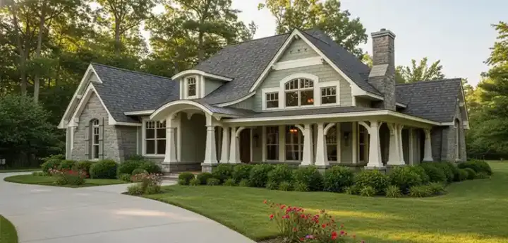 Bungalow house plans 61-116 - front exterior, 2,267 sq ft, 3 bed, 3 bath house plans | Monster House Plans
