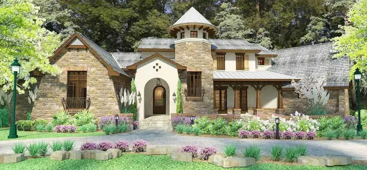 Tuscan house plans 61-122 - front exterior, 3,927 sq ft, 4 bed, 4 bath house plans | Monster House Plans